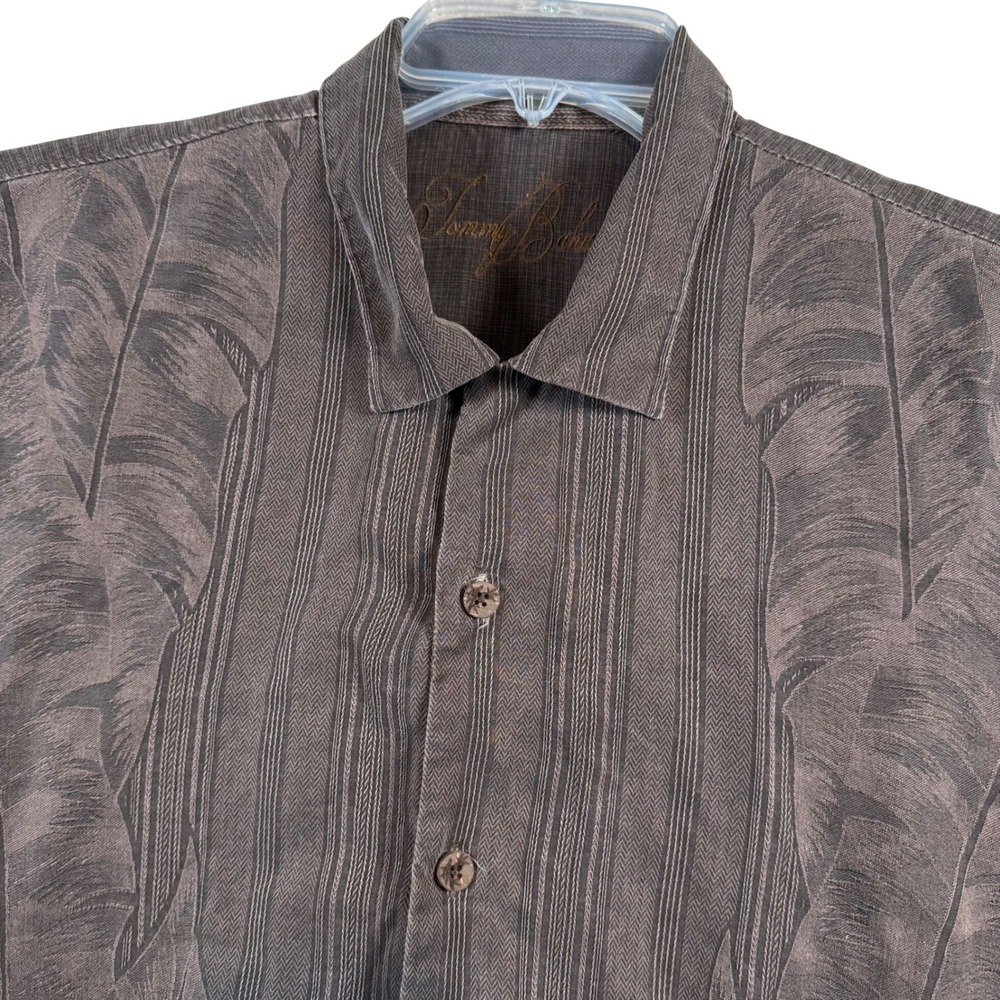 Tommy Bahama Silk Shirt Mens Medium Brown Palm Jacquard Short Sleeve Button Up